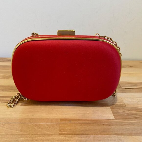 Vintage Sondra Roberts Red Clutch Purse evening With Gold Chain & Embellishment - Picture 3 of 12